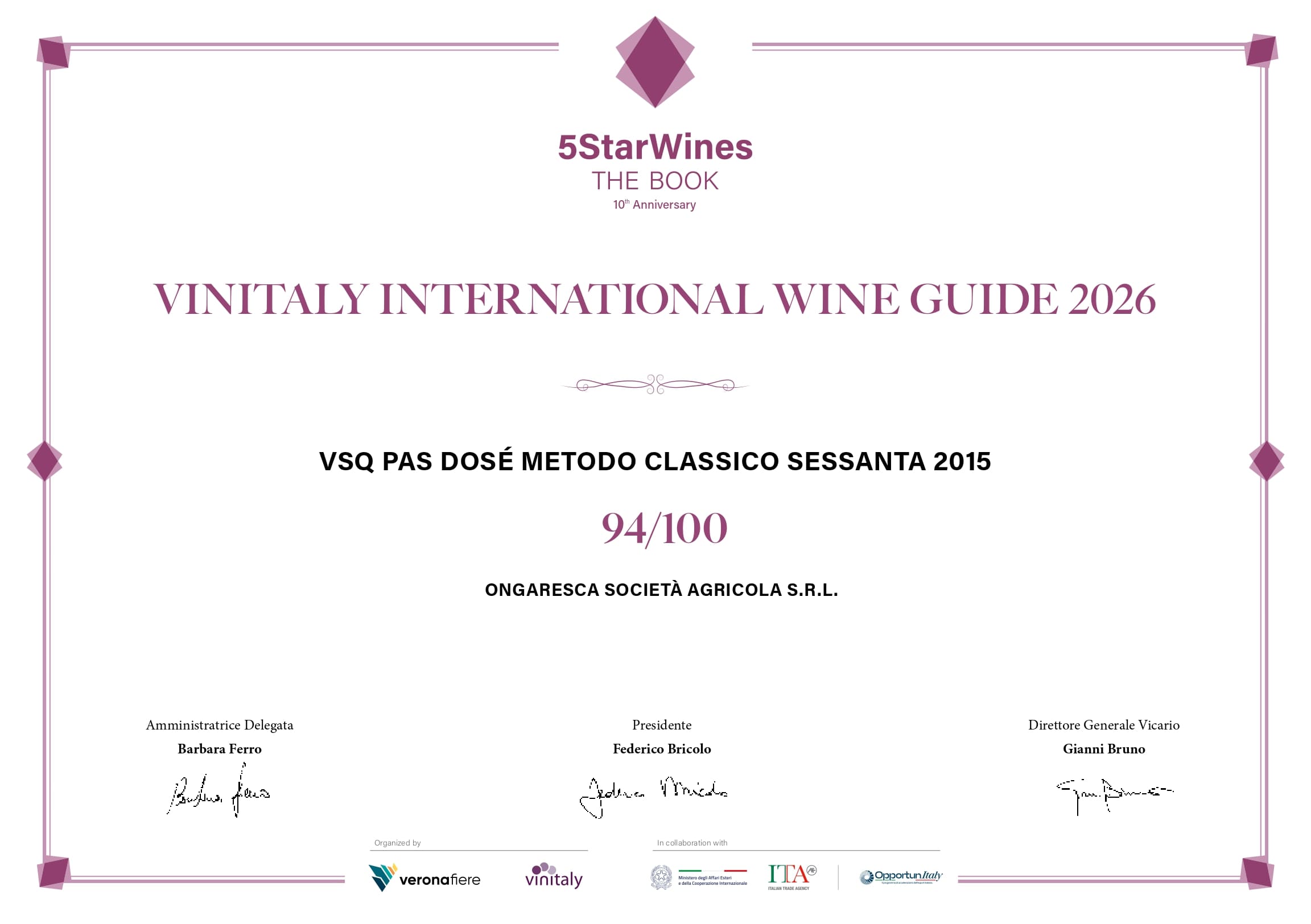 Diploma 5starwines Pas Dosè 2015